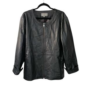 GUILLAUME Leather Zip Front Jacket Black 1X